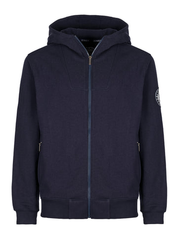 HALF ZIPPER HOODIE IN BRUSHED FLEECE   NAVY BLUE